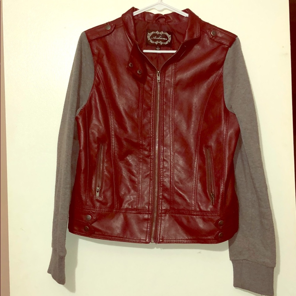 Faux leather jacket with sweatshirt arms